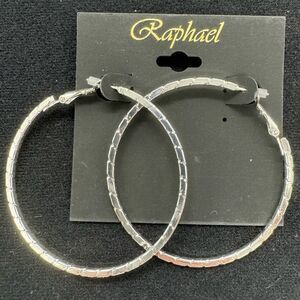 Raphael Large Silver Tone Textured Hoop Earrings 2 Inch